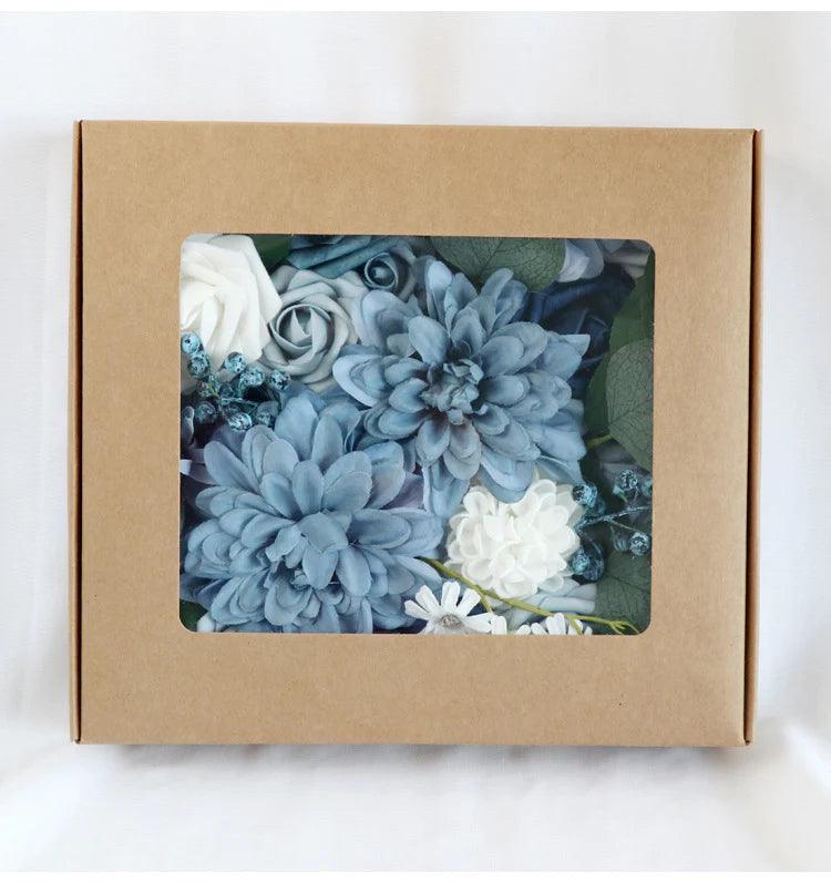 Simulated mixed blue dahlia rose silk fabric aircraft box DIY interior decoration